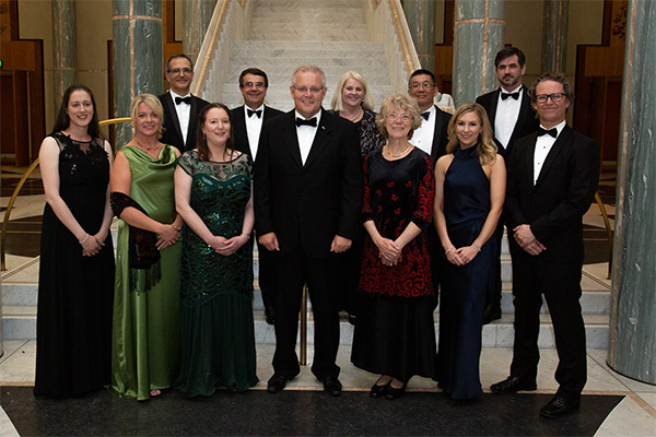 Photo of the PM Prize recipients of the 2019 Prime Minister’s Prizes for Science at the award ceremony with the Prime Minister and Minister for Industry, Science and Technology.