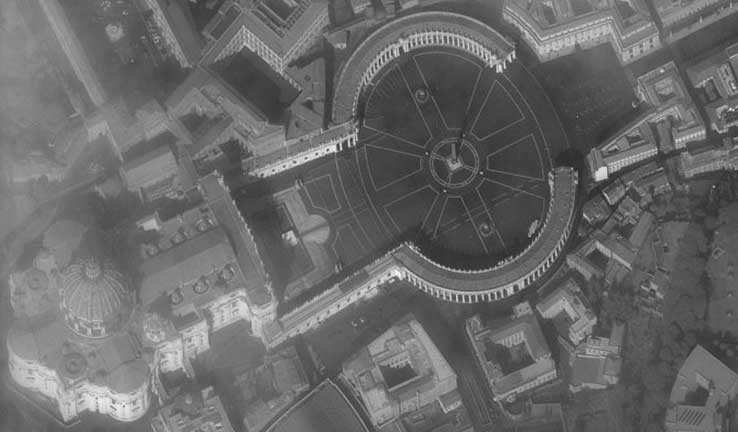 Black and white photo taken from space showing an empty square.