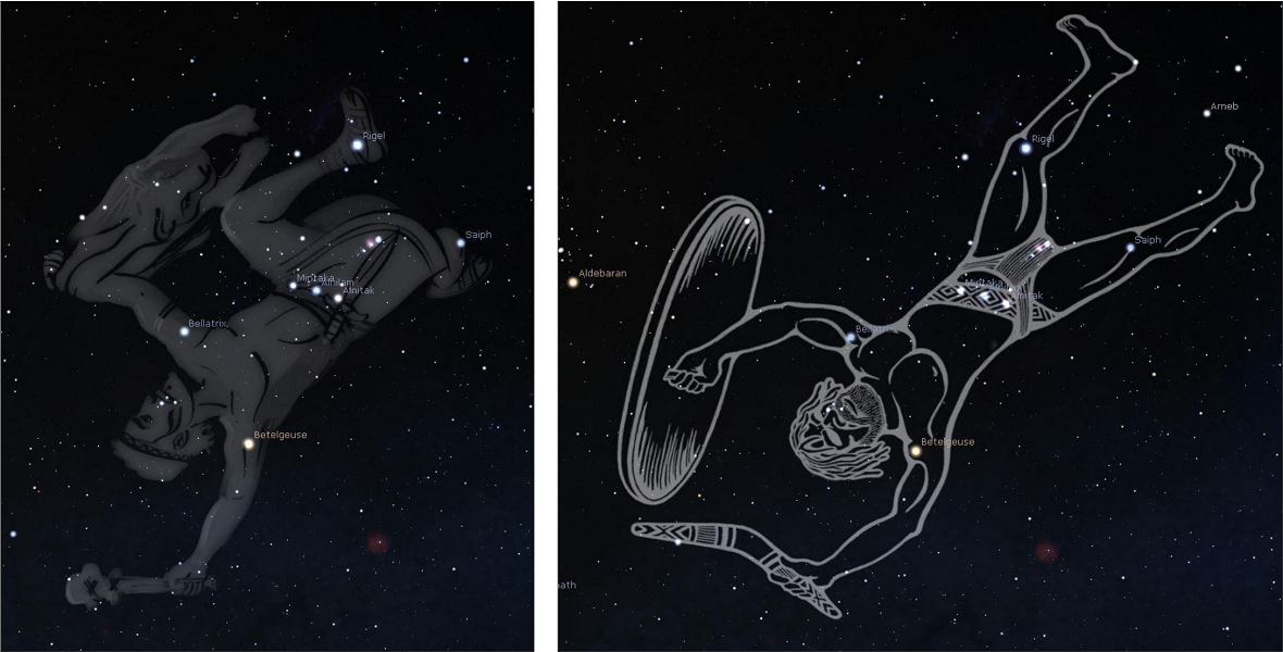 Two images side by side depicting different constellations.