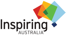 Inspiring Australia logo with 4 coloured boxes overlapping each other