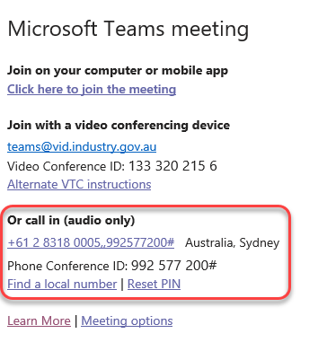 Screen capture of how to join a Microsoft Teams meeting via audio only.