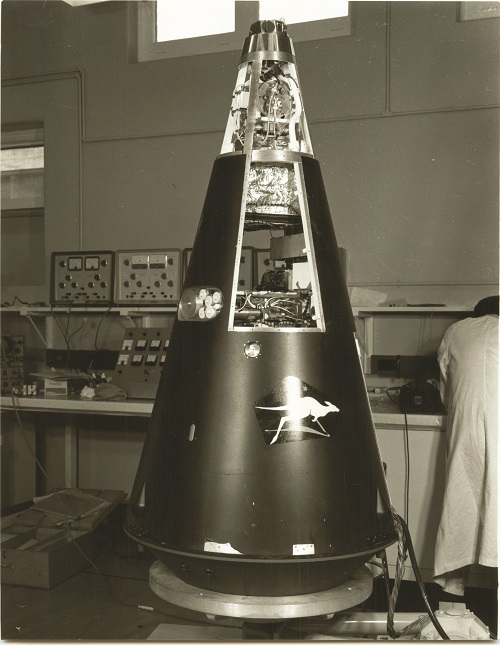 Main image: WRESAT under construction at the WRE. Credit: Defence Science and Technology Group Small image: Australis-OSCAR 5. Credit: Owen Mace
