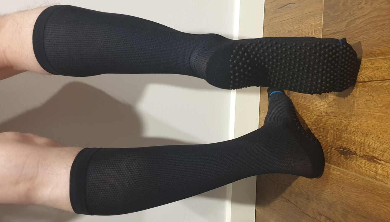 View of the under side of the UC sock showing a dotty texture.