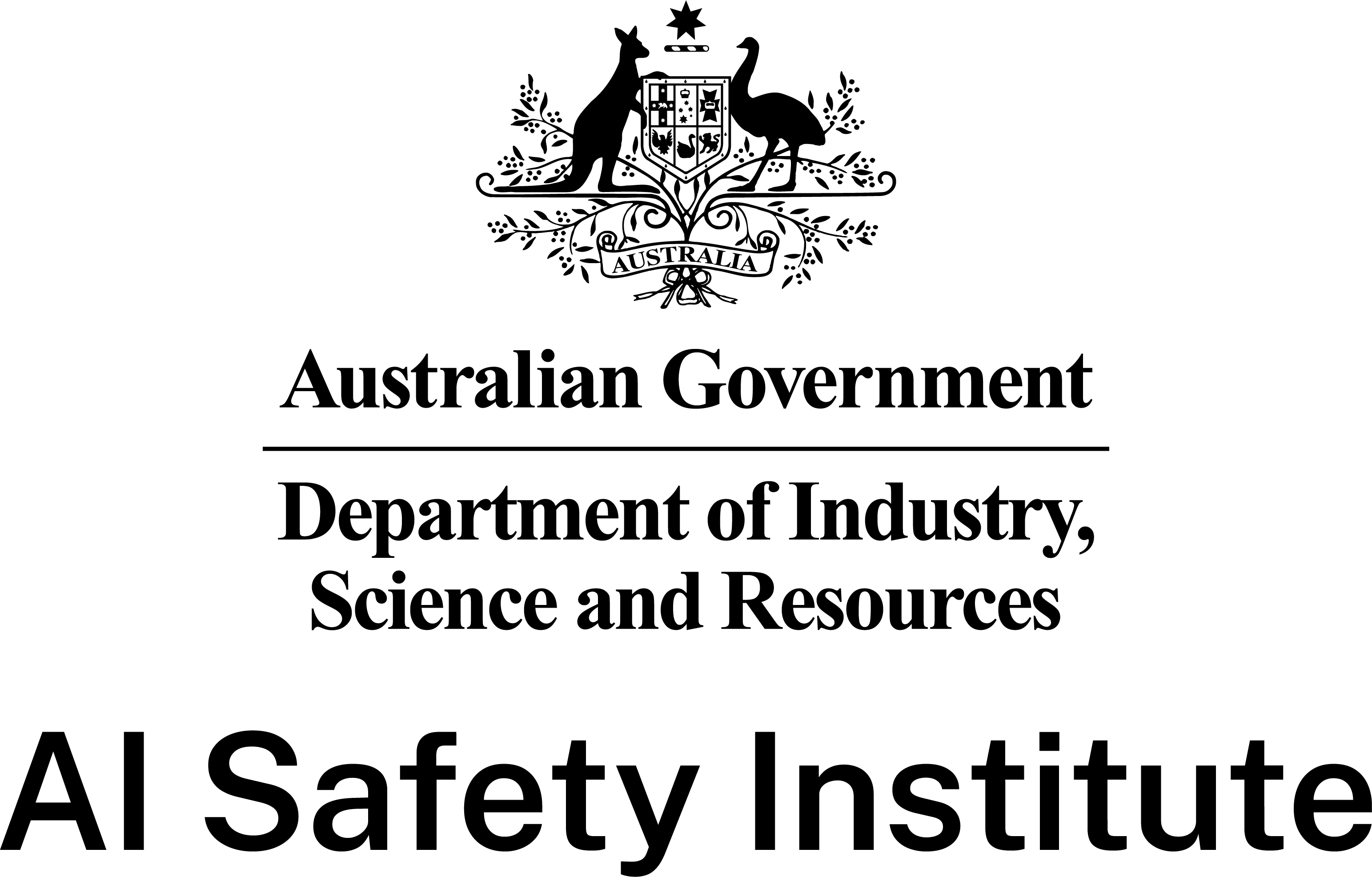 Australian Government Department of Industry, Science and Resources crest, AI Safety Institute logo