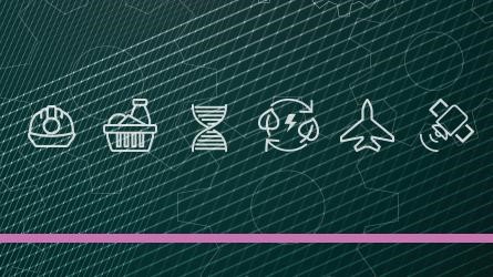 Decorative image with icons representing the 6 National manufacturing Priorities