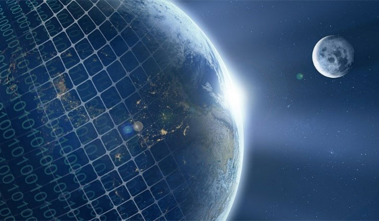Graphic image of the earth and the moon seen from space. Graphic image of the earth and the moon seen from space.