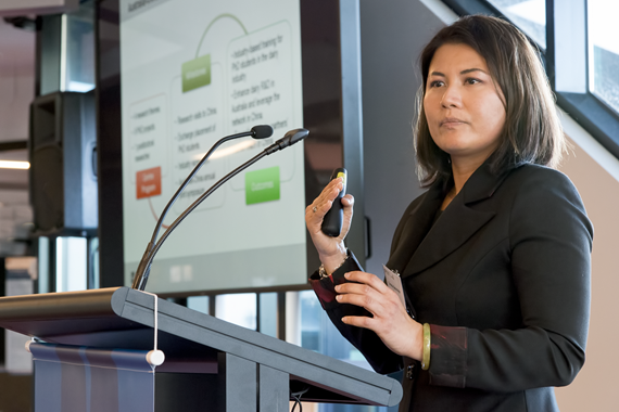 Professor Cordelia Selomulya speaking at a podium