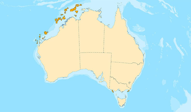 Map of Australia showing highlighted basins for the Offshore Petroleum Exploration Acreage Release 2020.