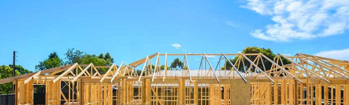 Timber frames of a new house being constructed 