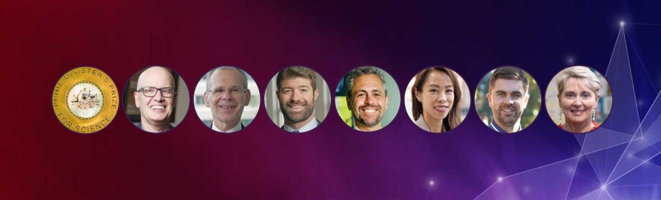 Decorative banner of PM Prizes alumni head shots. 