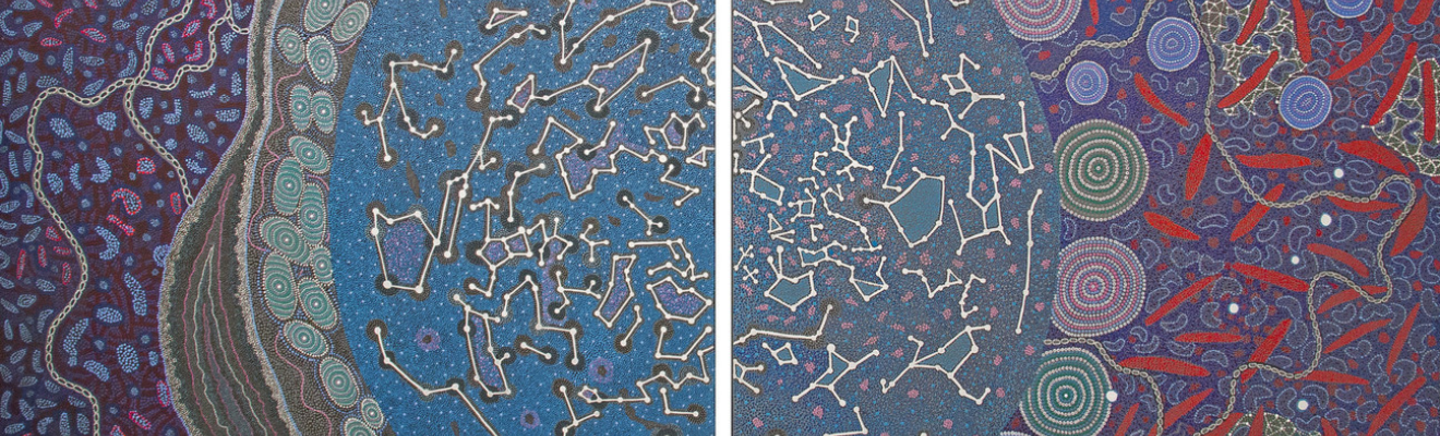 Aboriginal artwork showing a sky with constellations