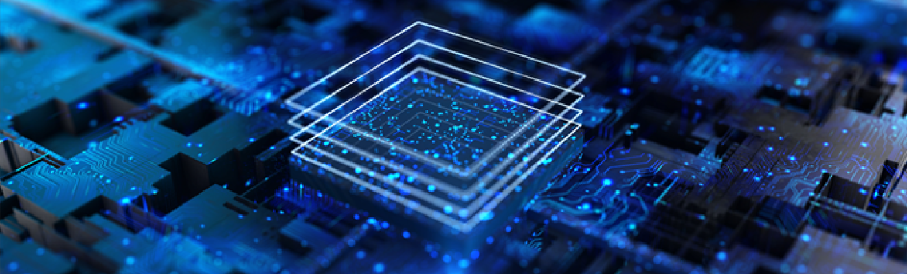 Conceptual image of blue computer chip.
