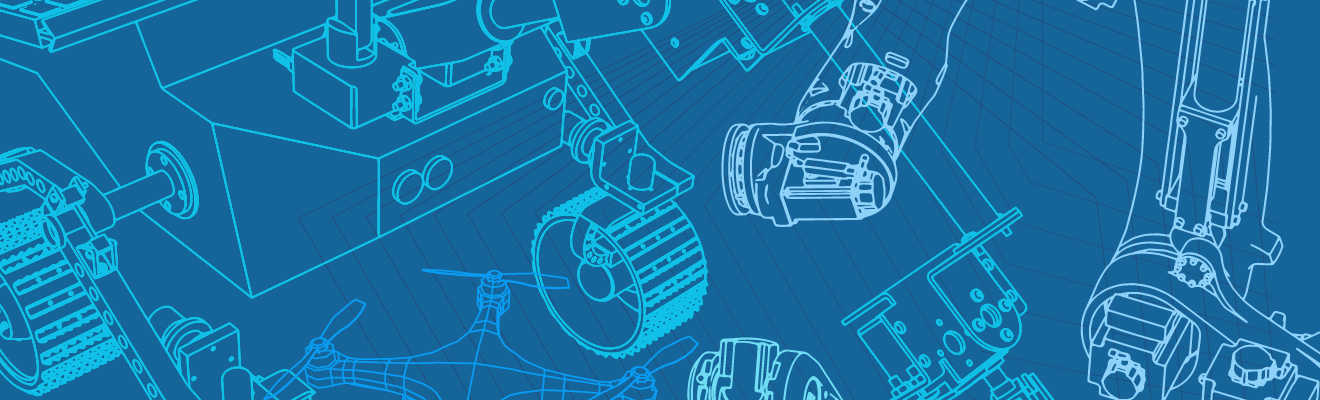 Decorative banner of robotic icons
