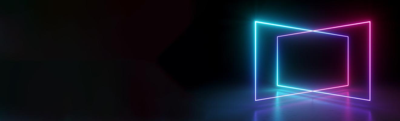 Glowing lines forming two intersecting rectangles.