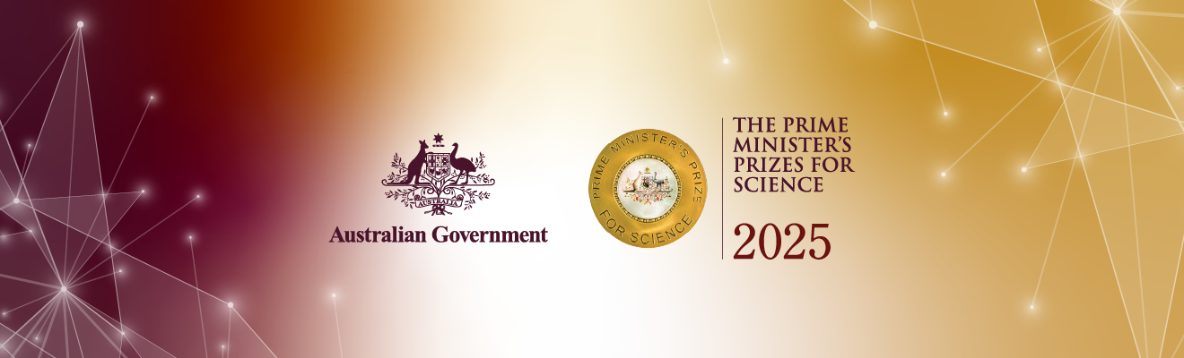 decorative tile with sparkles promoting 2025 Prime Minister’s Prizes for Science
