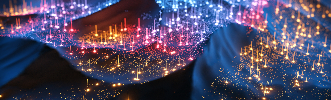 Visual representation of data nodes and motes of light