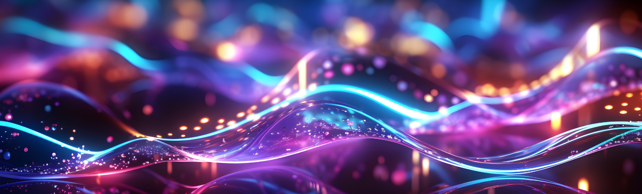 Decorative image shows a wave of data and molecules