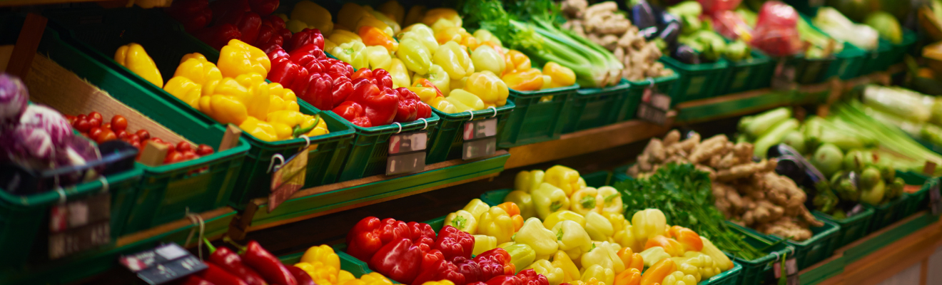 Fresh vegetables sold by weight in a supermarket 