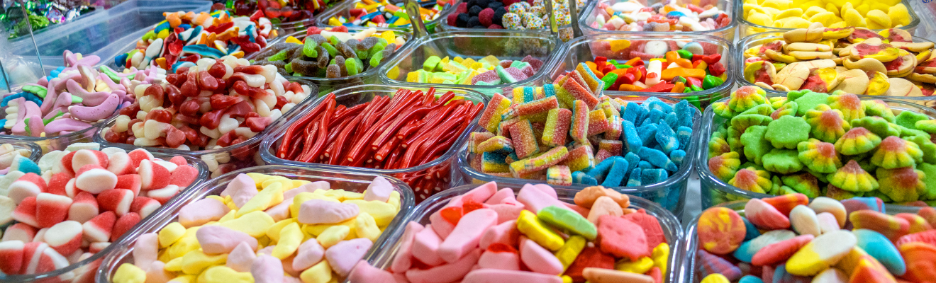Pick and mix lollies on display. 