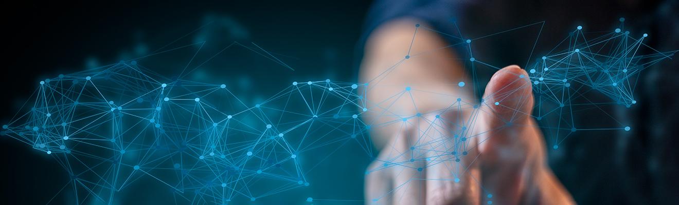 Human hand touching digital concept of a network