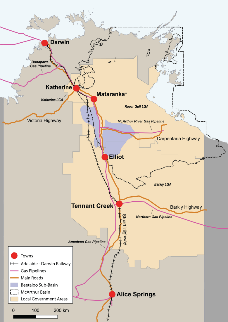 A map of the Beetaloo Sub-basin in the NT.