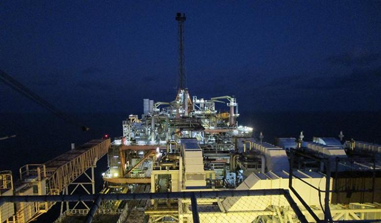 The Northern Endeavour facility at night.
