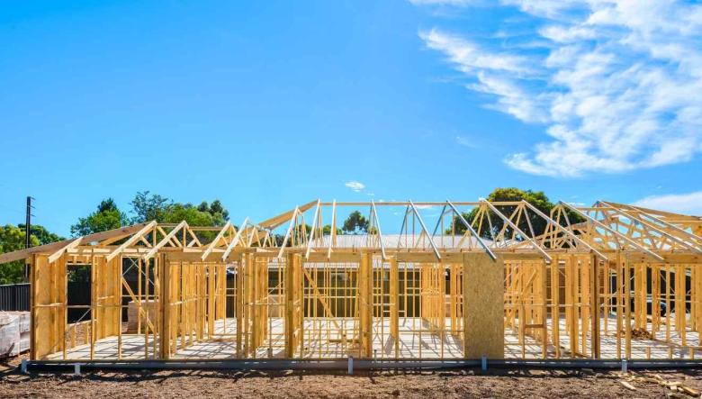 Timber frames of a new house being constructed 