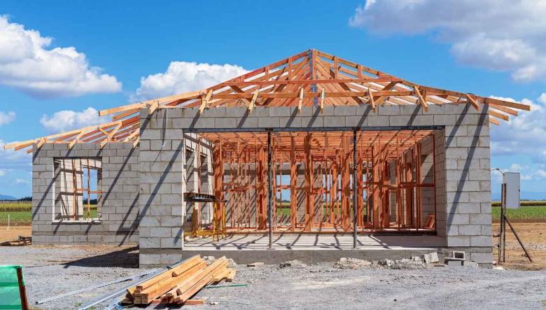 New residential house being constructed from concrete blocks.