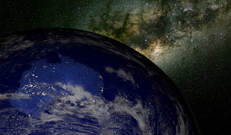 Satelitte photo of the curved Earth in space. Satelitte photo of the curved Earth in space.