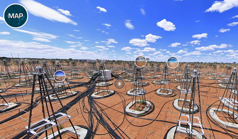 Screenshot of the Australian SKA virtual tour showing the Apperture Array Vertification System 