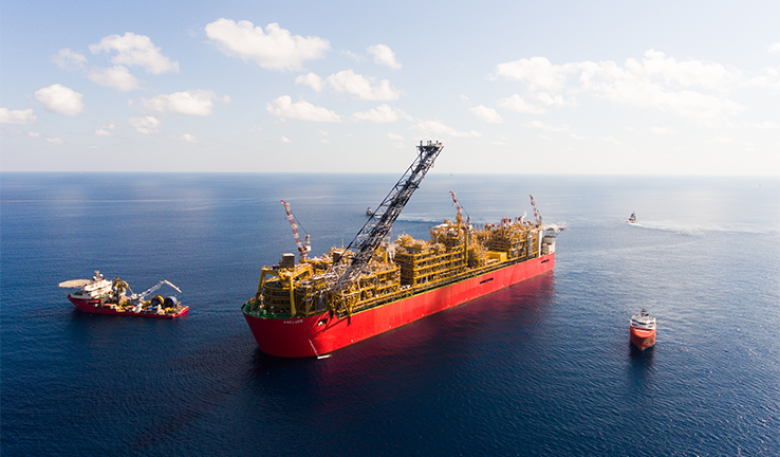 Photo of the Shell Prelude natural gas facility in Australian ocean waters.