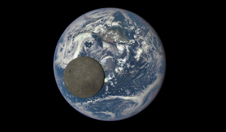 Satellite photo of the earth and moon. Satellite photo of the earth and moon.