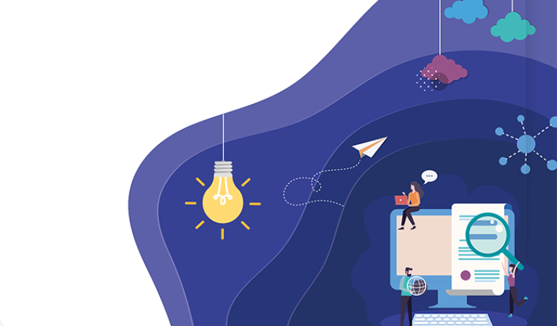 Illustration of people at their desk and office with different symbols to show ideas and creative work. Illustration of people at their desk and office with different symbols to show ideas and creative work.