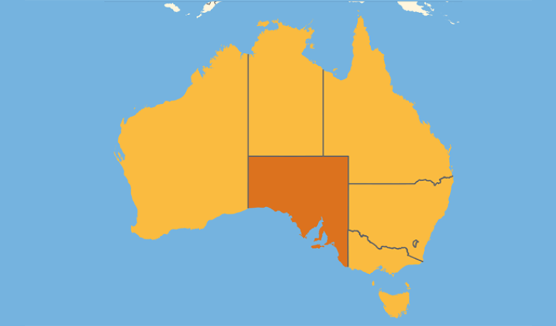 Map of Australia highlighting South Australia