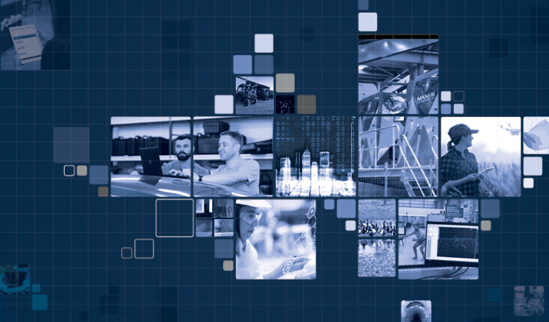 Decorative image showing people working on AI projects
