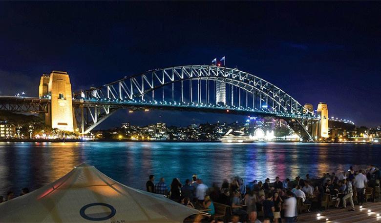 Sydney Harbour Bridge at night as viewed from the Opera House