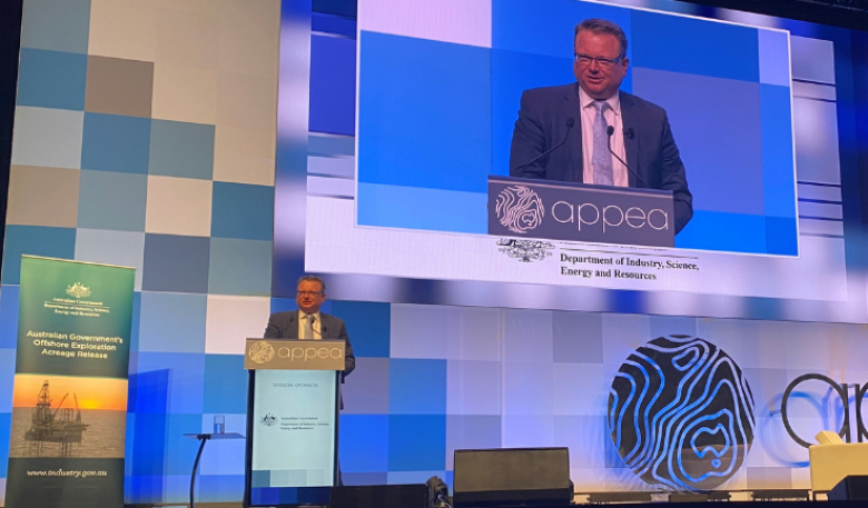 Image of Paul Trotman presenting on stage at the 2021 APPEA Conference