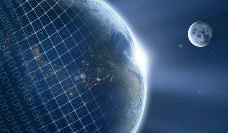 Graphic image of the earth and the moon seen from space. Graphic image of the earth and the moon seen from space.