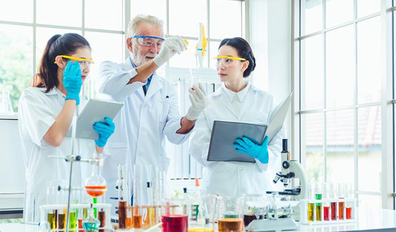 Scientists in a lab working together