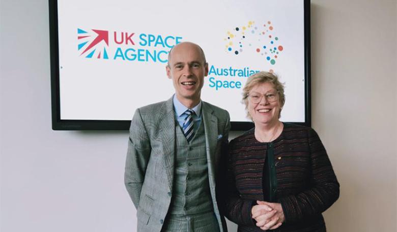 Photo of UK and Australian Space Agency heads. Photo of UK and Australian Space Agency heads.