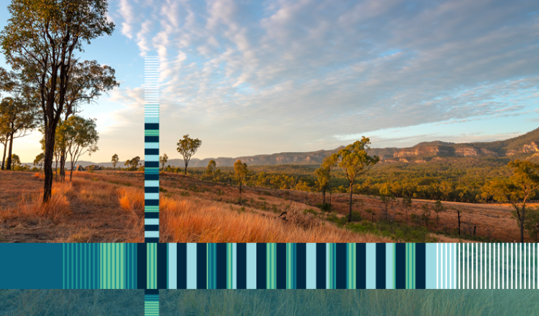 The Australian outback with decorative blue lines.