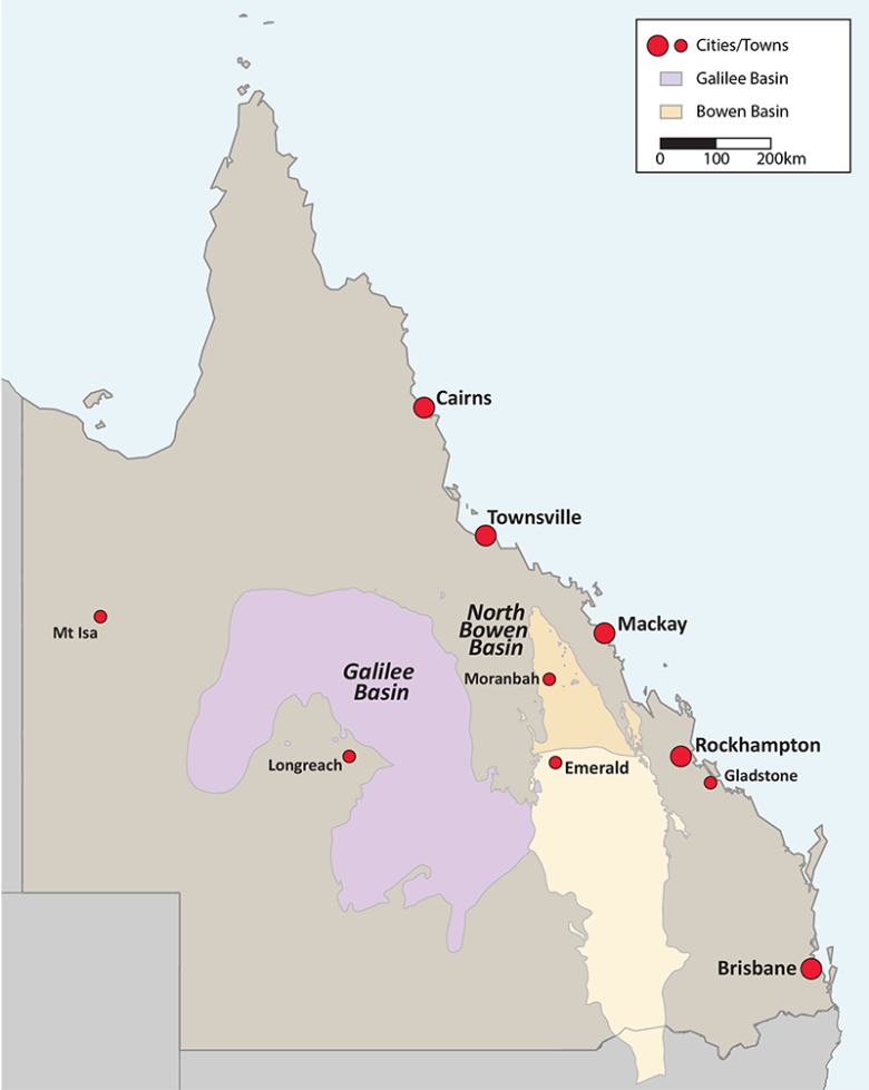 Map of North Bowen and Galilee Basins