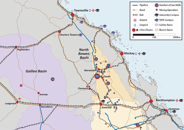 Map of North Bowen and Galilee Basins