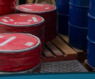 A collection of red and blue barrels