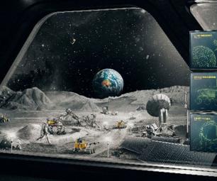 Cartoon manage of earth from the moon. 