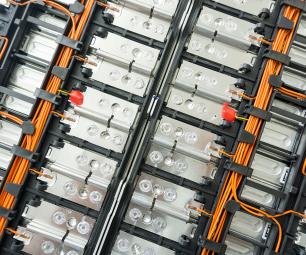 Close-up photo of electric battery made with lithium, a critical mineral