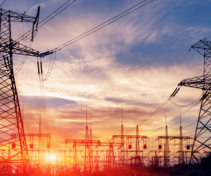 Electricity substation silhouette on a sunset background