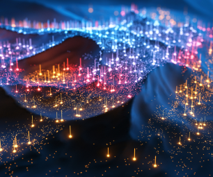 Visual representation of data nodes and motes of light