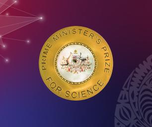 Decorative image with the official Prime Minister’s Prizes for Science medallion.