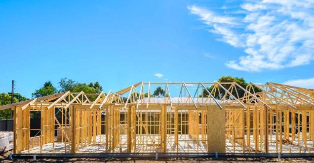 Timber frames of a new house being constructed 